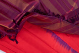Bright Red Kanjivaram Saree with Wine Pallu - MIRASILKS Bright Red Kanjivaram Saree with Wine Pallu