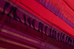 Bright Red Kanjivaram Saree with Wine Pallu - MIRASILKS Bright Red Kanjivaram Saree with Wine Pallu