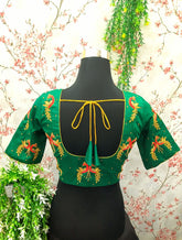 Dark Forest green blouse with peacock embroidery