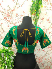 Dark Forest green blouse with peacock embroidery