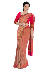 Honey Colored Kanjivaram Saree With Red Border - MIRASILKS Honey Colored Kanjivaram Saree With Red Border