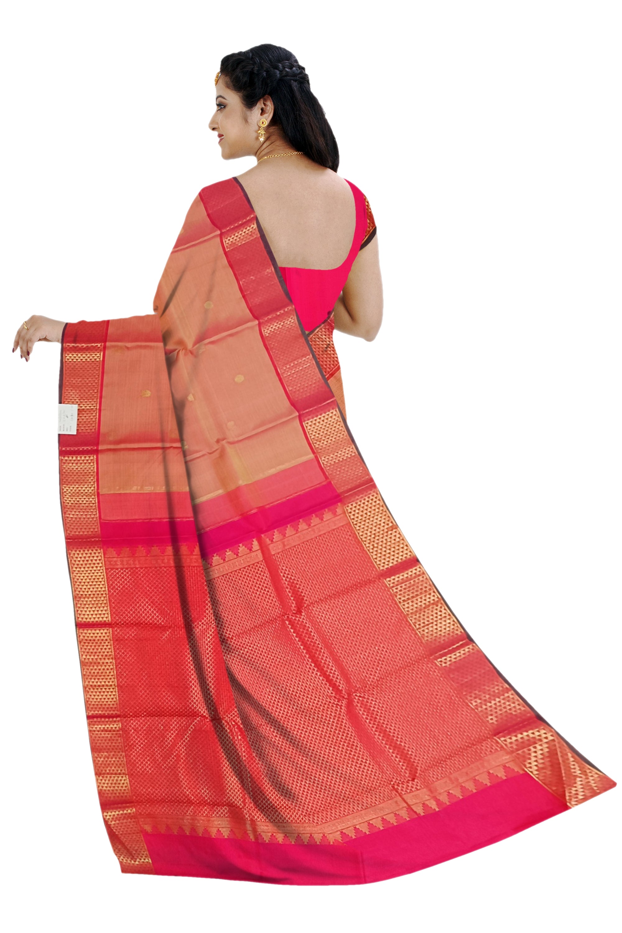 Honey Colored Kanjivaram Saree With Red Border - MIRASILKS Honey Colored Kanjivaram Saree With Red Border