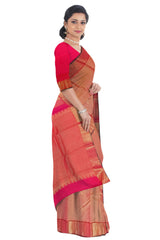 Honey Colored Kanjivaram Saree With Red Border - MIRASILKS Honey Colored Kanjivaram Saree With Red Border