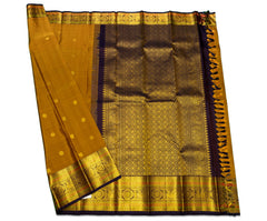 Mustard Kanjivaram Saree with Dark Violet Pallu & Peacock Border
