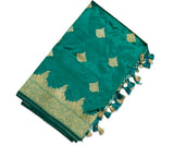 Teal color Banaras Katan Saree