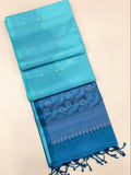 Aqua Soft Silk Saree with peacock blue pallu