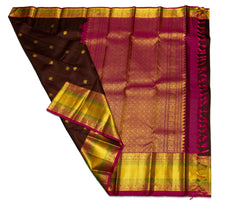 Coffee Brown Kanjivaram Saree with Green & magenta Border