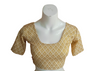 White Stretchable Blouse With Golden Geometrical Patterns
