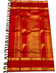 Maroon Checked Kanjivaram Saree with Peacock Pallu