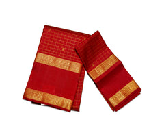 Maroon Checked Kanjivaram Saree with Peacock Pallu