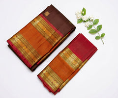 Brown Kanjivaram Saree with Rusty Orange Pallu and Border