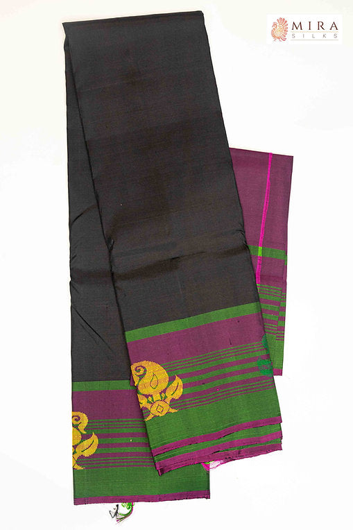 Jet Black soft silk sari - MIRASILKS Jet Black soft silk sari