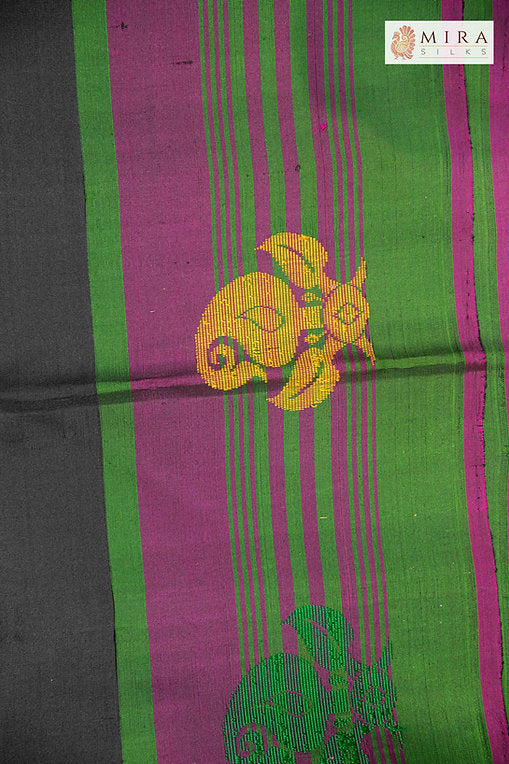 Jet Black soft silk sari - MIRASILKS Jet Black soft silk sari