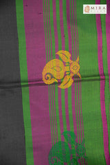 Jet Black soft silk sari - MIRASILKS Jet Black soft silk sari