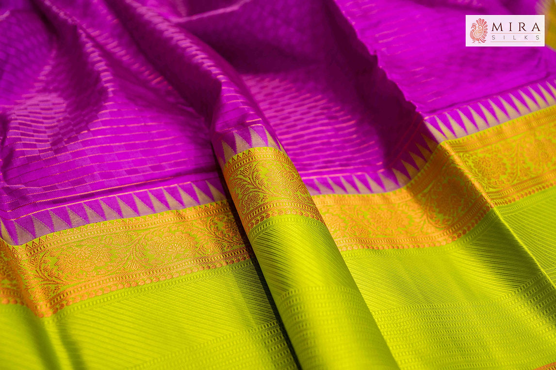 Violet Saree with Green temple Kanjivaram Silk Saree - MIRASILKS Violet Saree with Green temple Kanjivaram Silk Saree