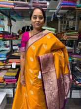 Pumpkin Orange with Magenta Pallu Banaras Katan Saree