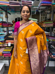 Pumpkin Orange with Magenta Pallu Banaras Katan Saree
