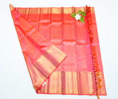 Peach Vairaoosi Kanjivaram Saree with ornate gold border