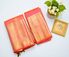 Peach Vairaoosi Kanjivaram Saree with ornate gold border