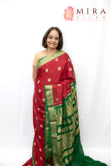 Maroon with leaf green Mysore silk Saree - MIRASILKS Maroon with leaf green Mysore silk Saree