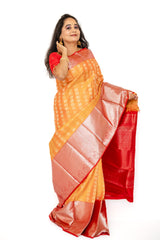 Mustard yellow with red Kanjivaram Silk Saree