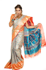 Antique White Tissue Semi Silk Saree with Floral Pattern