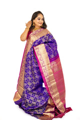 Indigo Kanjivaram Saree with Dark Fuchsia Border