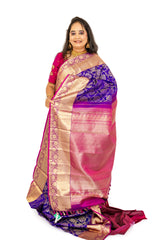 Indigo Kanjivaram Saree with Dark Fuchsia Border