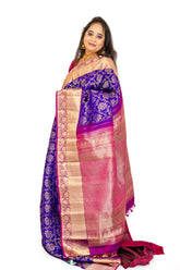 Indigo Kanjivaram Saree with Dark Fuchsia Border