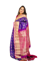 Indigo Kanjivaram Saree with Dark Fuchsia Border