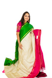 White small checks Ganga jamuna Kanjivaram Saree With pink Pallu