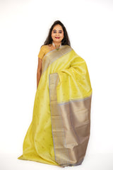 Marigold Yellow Kanjivaram Saree with Grey Border