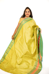 Light Olive Kanjivaram Saree with Sea Green Zari Pallu