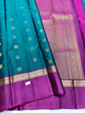 Peacock Green color Soft Silk Saree with Magenta