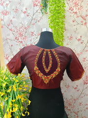 Dark maroon blouse with net embroidery