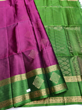 Magenta color Soft Silk Saree with Green border & pallu
