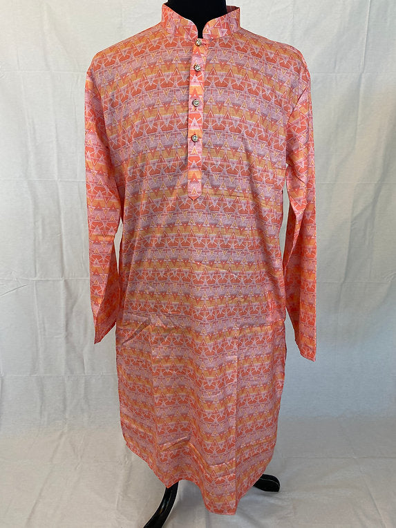 Peach Triangle Cotton Men's Kurta - MIRASILKS Peach Triangle Cotton Men's Kurta