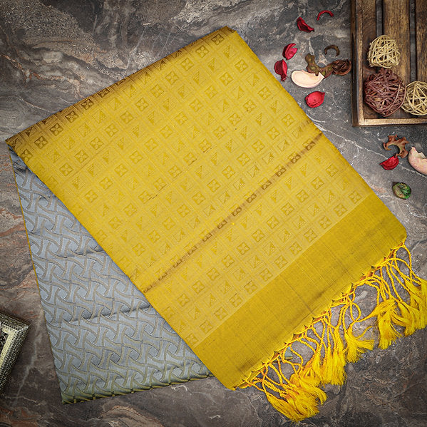 Gray Patterned Soft Silk Saree |SILK MARK CERTIFIED - MIRASILKS Gray Patterned Soft Silk Saree |SILK MARK CERTIFIED