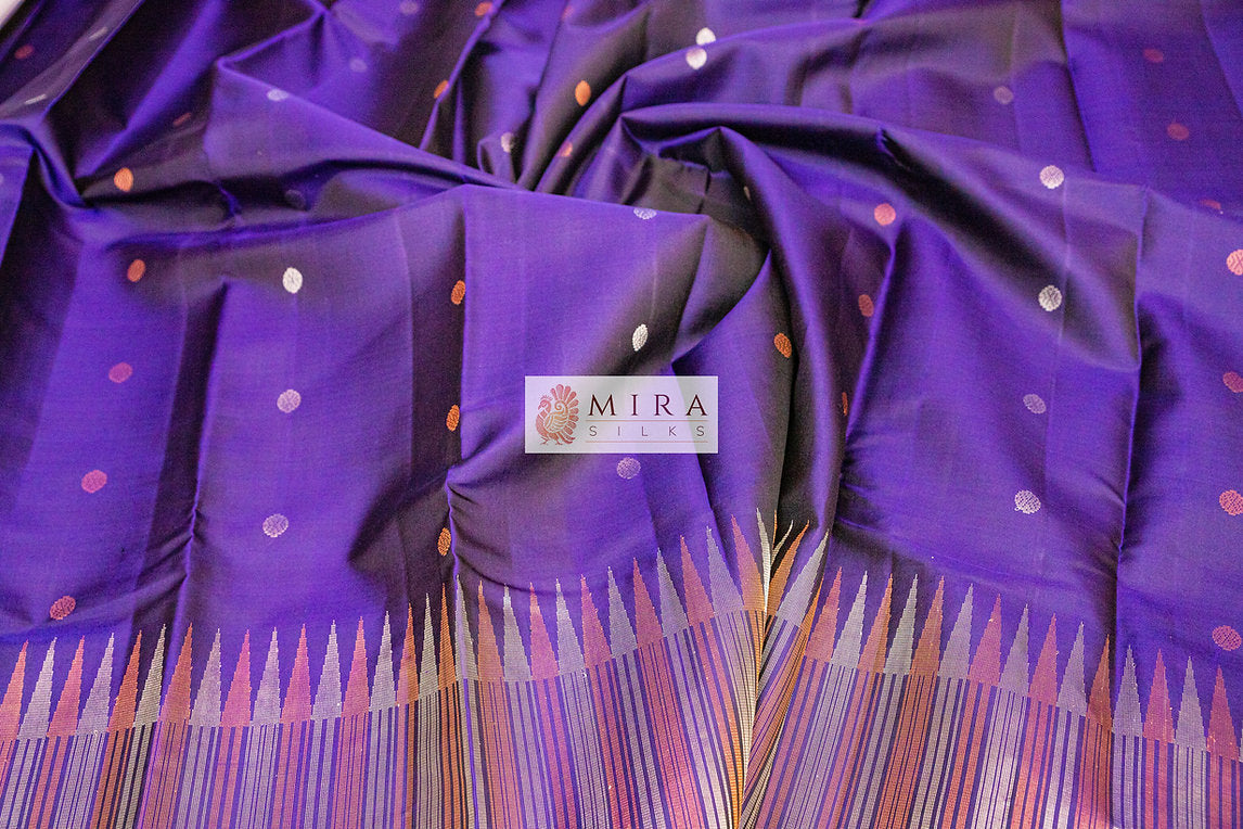 Midnight Blue Kanjivaram Silk Saree - MIRASILKS Midnight Blue Kanjivaram Silk Saree