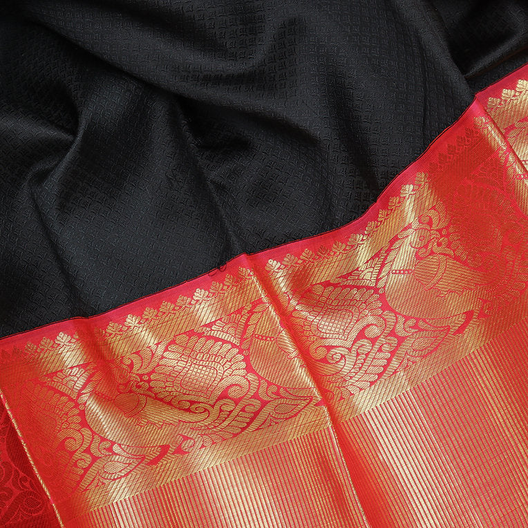 Jet Black  Kanjivaram Silk Saree - MIRASILKS Jet Black  Kanjivaram Silk Saree