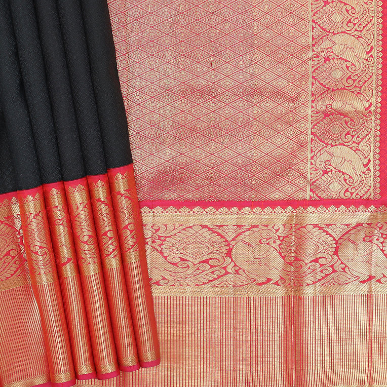 Jet Black  Kanjivaram Silk Saree - MIRASILKS Jet Black  Kanjivaram Silk Saree