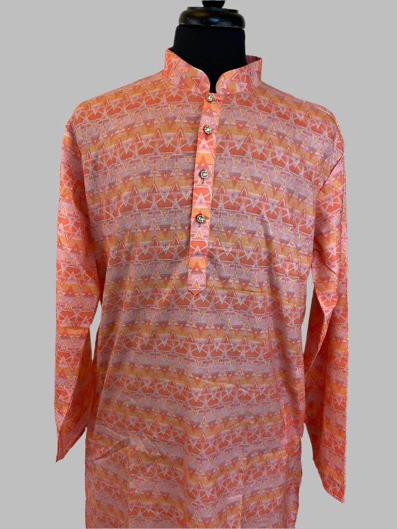 Peach Triangle Cotton Men's Kurta - MIRASILKS Peach Triangle Cotton Men's Kurta