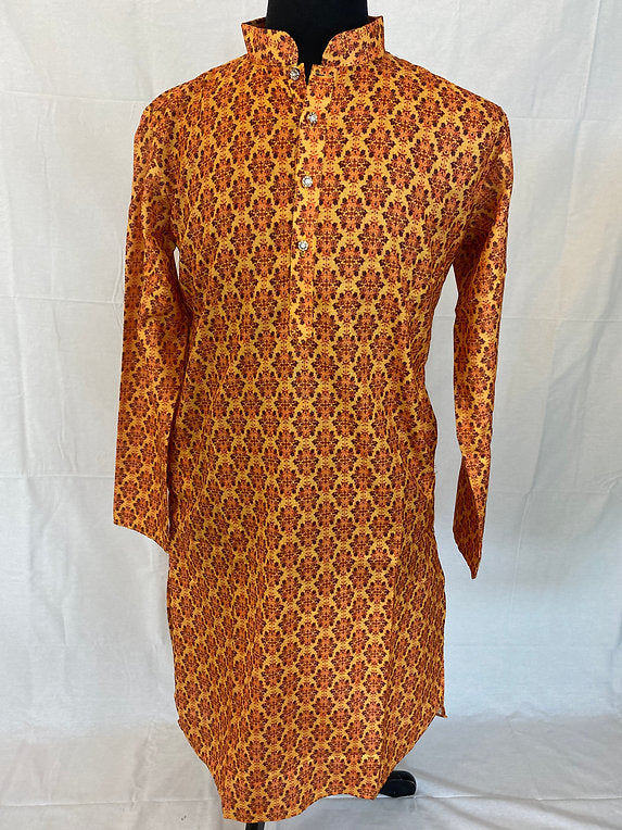Orange Floral Men's Cotton Kurta - MIRASILKS Orange Floral Men's Cotton Kurta