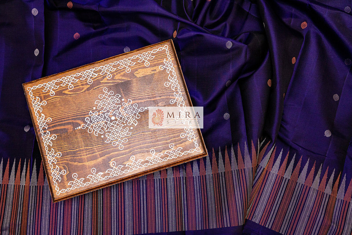 Midnight Blue Kanjivaram Silk Saree - MIRASILKS Midnight Blue Kanjivaram Silk Saree