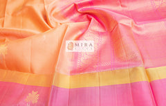 Peach Soft silk Saree with pink pallu - MIRASILKS Peach Soft silk Saree with pink pallu