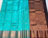 Aqua Blue Kanjivaram Saree With Coffee Brown Pallu