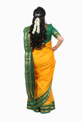 Mango Yellow Korvai saree with Green Pallu and Tailored blouse sz36-38 - MIRASILKS Mango Yellow Korvai saree with Green Pallu and Tailored blouse sz36-38