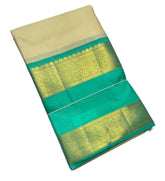Beige Kanjivaram Saree with Sea Green and Gold Border - MIRASILKS Beige Kanjivaram Saree with Sea Green and Gold Border