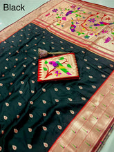 Black Paithani Semi Silk Saree with Gold Zari Floral Pallu
