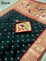 Black Paithani Semi Silk Saree with Gold Zari Floral Pallu